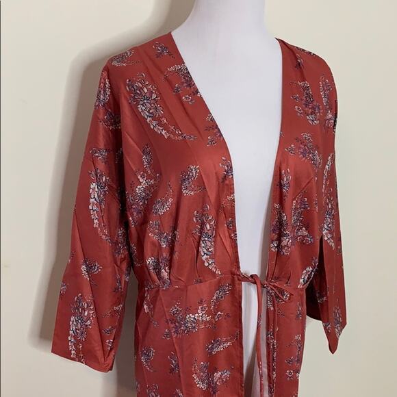 Anama Rust Floral Print Long Kimono - Picture 4 of 10